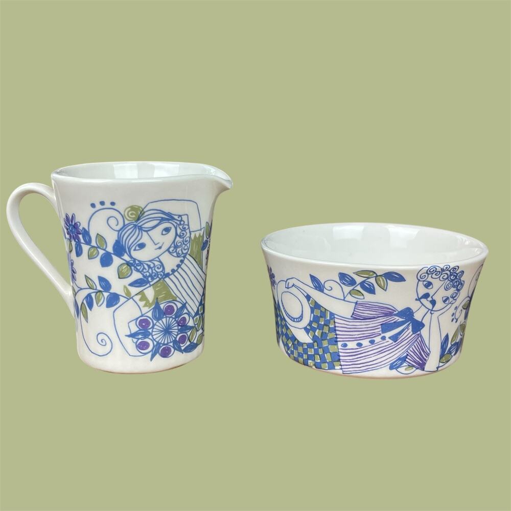 Figgjo Flint Turi Design Lotte Hand Painted Silkscreen Cream & Sugar Bowl Set
